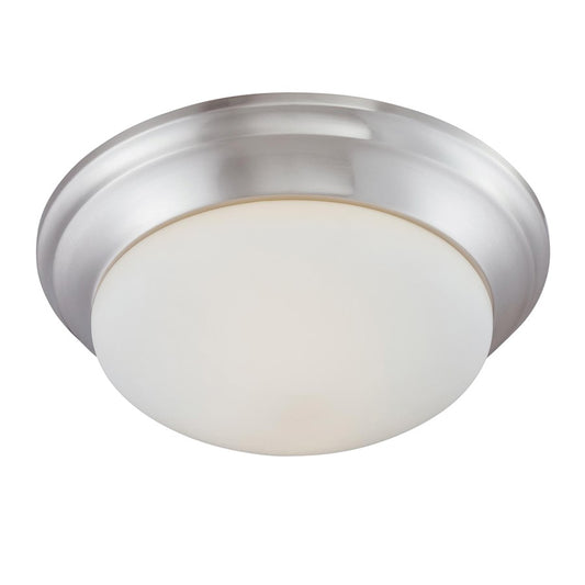 Atlas Lighting Fluor 15in 2-Light Flush Mount | Traditional Brushed Nickel and White Glass | Kitchen & Hallway | 15 x 15 x 5 in | Model CL11452-NK