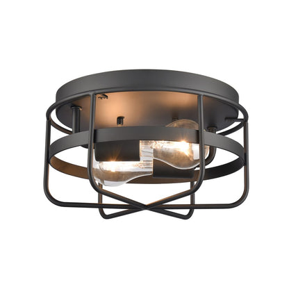 Atlas Lighting Gael 10in 2-Light Flush Mount | Industrial Matte Black Metal Cage | Kitchen & Hallway | 10 x 10 x 5.5 in | Model CL11454-BK