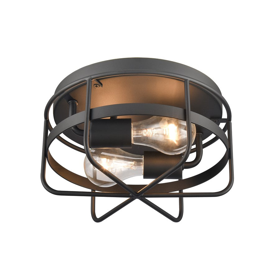 Atlas Lighting Gael 10in 2-Light Flush Mount | Industrial Matte Black Metal Cage | Kitchen & Hallway | 10 x 10 x 5.5 in | Model CL11454-BK