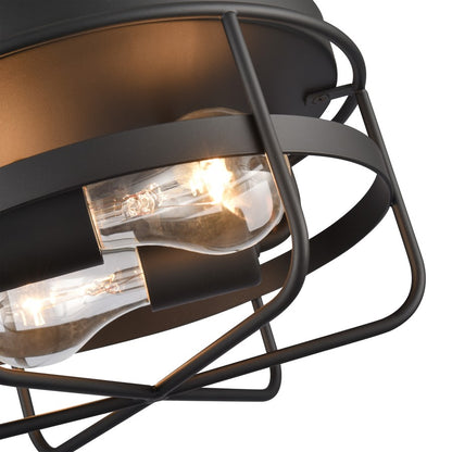 Atlas Lighting Gael 10in 2-Light Flush Mount | Industrial Matte Black Metal Cage | Kitchen & Hallway | 10 x 10 x 5.5 in | Model CL11454-BK
