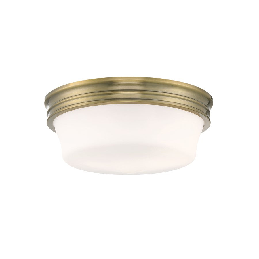 Atlas Lighting Galen 14in 3-Light Flush Mount | Traditional Antique Brass and White Opal Glass | Bedroom & Hallway | 14 x 14 x 6 in | Model CL11455-BS