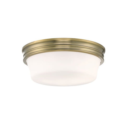 Atlas Lighting Galen 14in 3-Light Flush Mount | Traditional Antique Brass and White Opal Glass | Bedroom & Hallway | 14 x 14 x 6 in | Model CL11455-BS