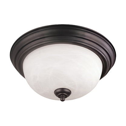 Atlas Lighting Harmony 14in 2-Light Flush Mount | Traditional Painted Bronze and White Alabaster Glass | Bedroom & Hallway Ceiling | Model CL11460-BZ
