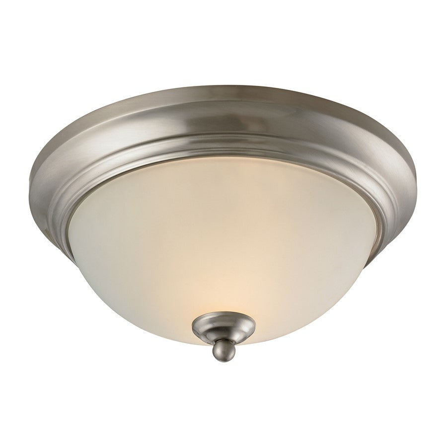 Atlas Lighting Huntington 11in 2-Light Flush Mount | Traditional Brushed Nickel and White Alabaster Glass | Bedroom & Hallway | Model CL11466-NK