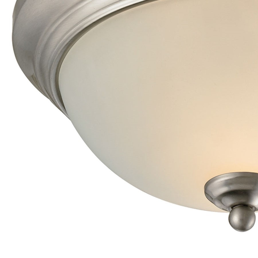 Atlas Lighting Huntington 11in 2-Light Flush Mount | Traditional Brushed Nickel and White Alabaster Glass | Bedroom & Hallway | Model CL11466-NK