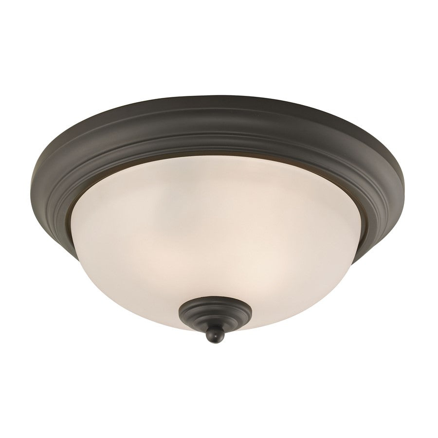Atlas Lighting Huntington 13in 2-Light Flush Mount | Traditional Oil Rubbed Bronze and White Frosted Glass | Bedroom & Hallway | Model CL11467-BZ