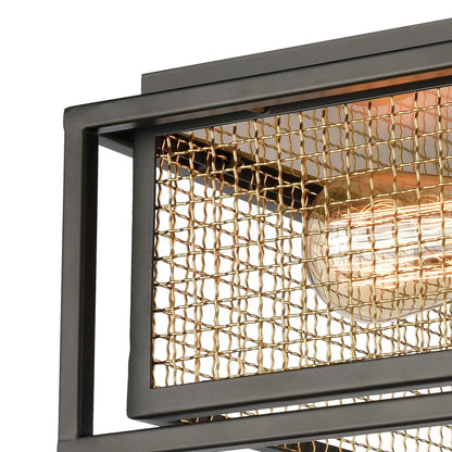 Atlas Lighting Jarvis 12in 2-Light Flush Mount | Industrial Matte Black and Burnished Brass Cage | Bedroom & Hallway | Model CL11471-BK