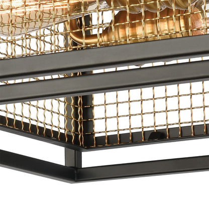 Atlas Lighting Jarvis 12in 2-Light Flush Mount | Industrial Matte Black and Burnished Brass Cage | Bedroom & Hallway | Model CL11471-BK