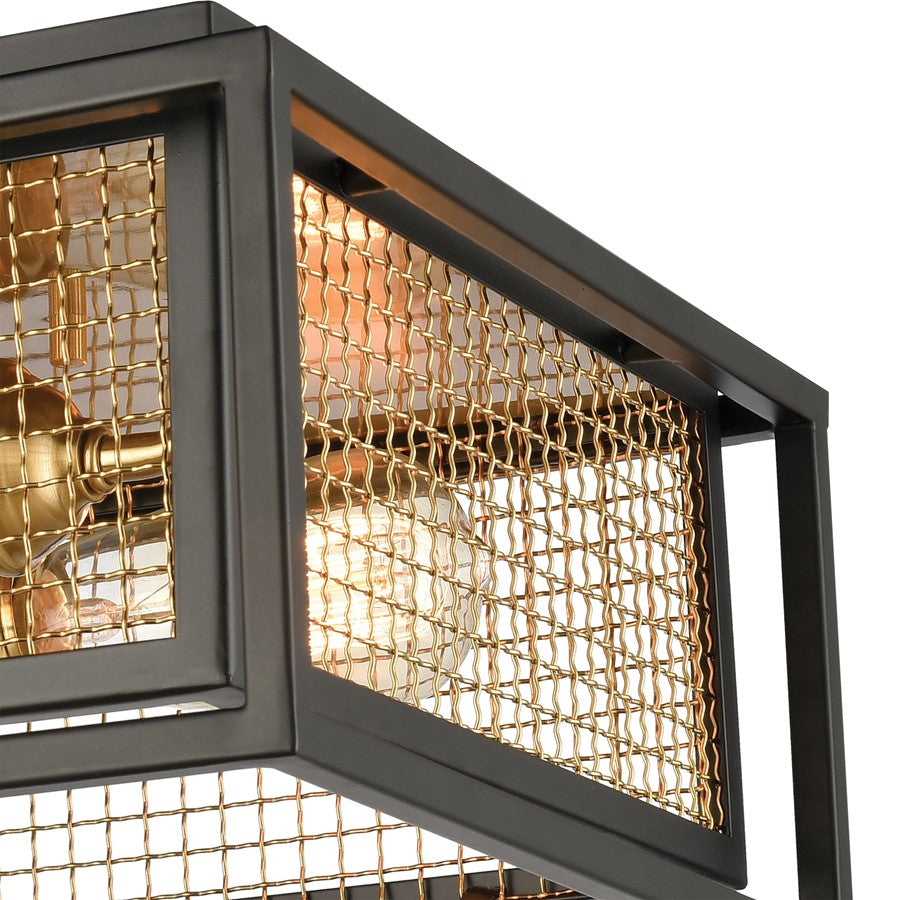Atlas Lighting Jarvis 12in 2-Light Flush Mount | Industrial Matte Black and Burnished Brass Cage | Bedroom & Hallway | Model CL11471-BK