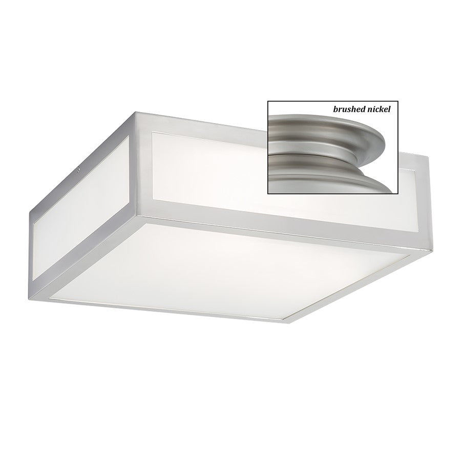 Atlas Lighting Kaset 15in 2-Light Flush Mount | Modern Brushed Nickel and White Glass | Bathroom & Hallway Ceiling Light | Model CL11475-NK