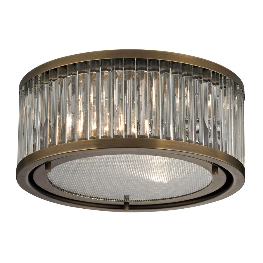 Atlas Lighting Linden Manor 12in 2-Light Flush Mount | Transitional Aged Brass and Clear Frosted Glass | Bedroom & Hallway | Model CL11476-BS