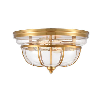 Atlas Lighting Manhattan Boutique 13in 2-Light Flush Mount | Transitional Brushed Brass and Clear Glass | Kitchen & Hallway | Model CL11477-BS