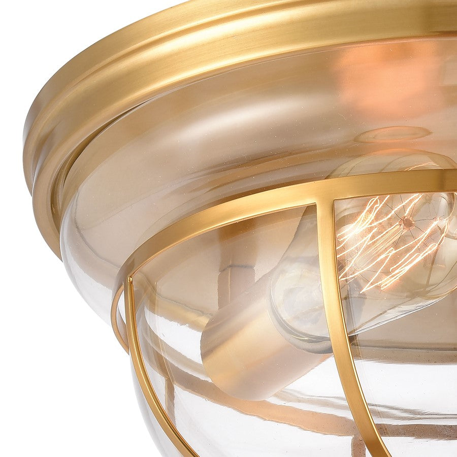 Atlas Lighting Manhattan Boutique 13in 2-Light Flush Mount | Transitional Brushed Brass and Clear Glass | Kitchen & Hallway | Model CL11477-BS
