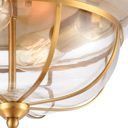 Atlas Lighting Manhattan Boutique 13in 2-Light Flush Mount | Transitional Brushed Brass and Clear Glass | Kitchen & Hallway | Model CL11477-BS