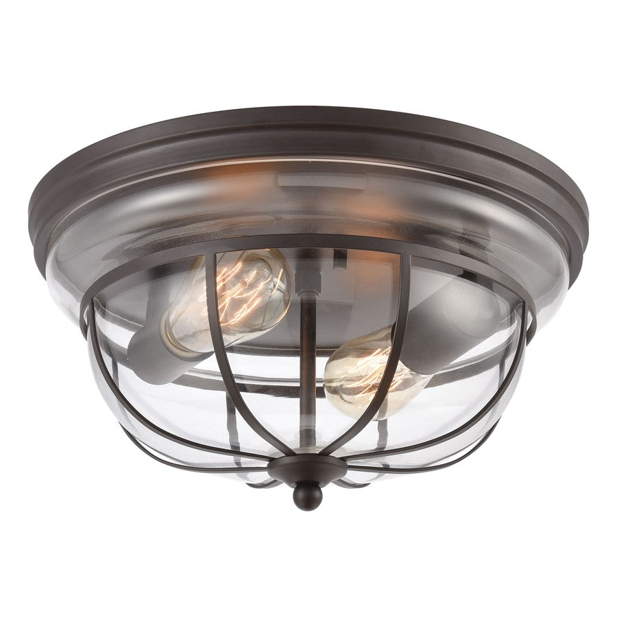 Atlas Lighting Manhattan Boutique 13in 2-Light Flush Mount | Transitional Oil Rubbed Bronze and Clear Glass | Kitchen & Hallway | Model CL11477-BZ