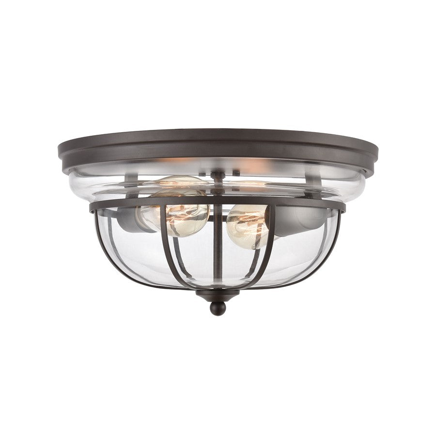 Atlas Lighting Manhattan Boutique 13in 2-Light Flush Mount | Transitional Oil Rubbed Bronze and Clear Glass | Kitchen & Hallway | Model CL11477-BZ