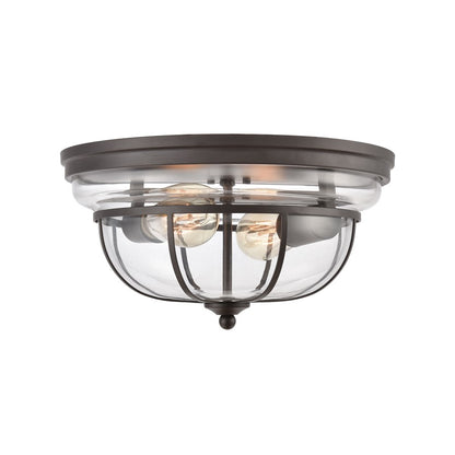 Atlas Lighting Manhattan Boutique 13in 2-Light Flush Mount | Transitional Oil Rubbed Bronze and Clear Glass | Kitchen & Hallway | Model CL11477-BZ