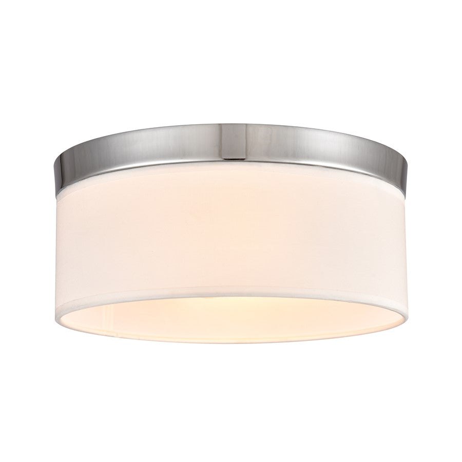 Atlas Lighting Oak Valley 12in 2-Light Flush Mount | Modern Chrome and White Fabric Shade | Bedroom & Living Room | Model CL11483-CH