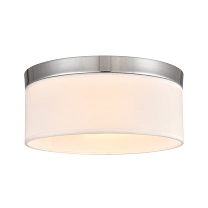 Atlas Lighting Oak Valley 12in 2-Light Flush Mount | Modern Chrome and White Fabric Shade | Bedroom & Living Room | Model CL11483-CH