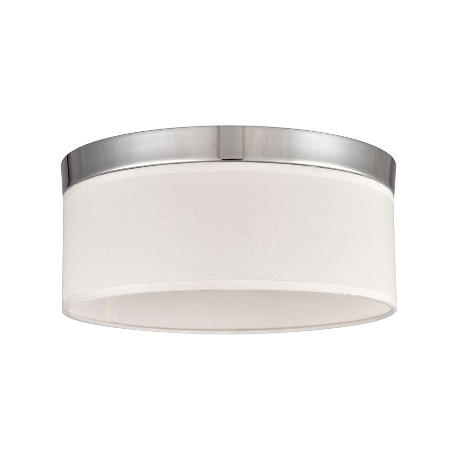 Atlas Lighting Oak Valley 12in 2-Light Flush Mount | Modern Chrome and White Fabric Shade | Bedroom & Living Room | Model CL11483-CH