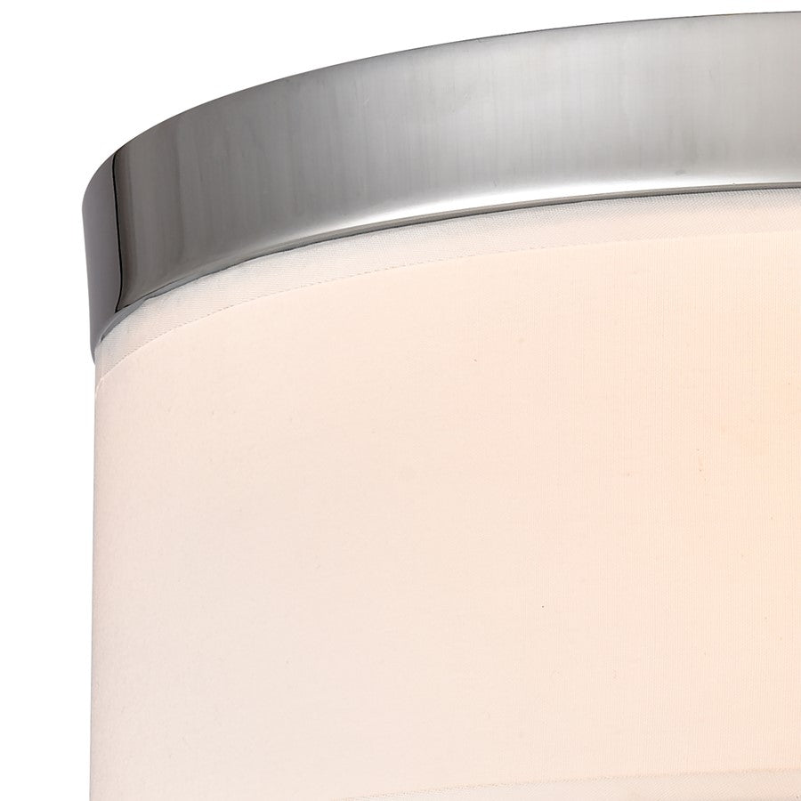 Atlas Lighting Oak Valley 12in 2-Light Flush Mount | Modern Chrome and White Fabric Shade | Bedroom & Living Room | Model CL11483-CH