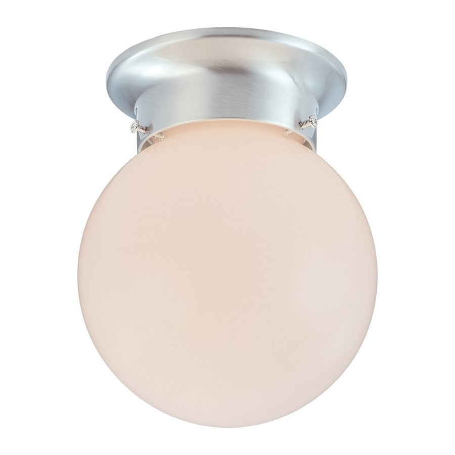 Atlas Lighting Orb 6in 1-Light Flush Mount | Modern Brushed Nickel and White Frosted Glass | Entryway & Hallway | 6 x 6 x 8 in | Model CL11484-NK
