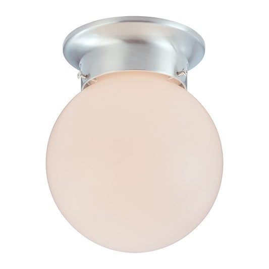 Atlas Lighting Orb 6in 1-Light Flush Mount | Modern Brushed Nickel and White Frosted Glass | Entryway & Hallway | 6 x 6 x 8 in | Model CL11484-NK