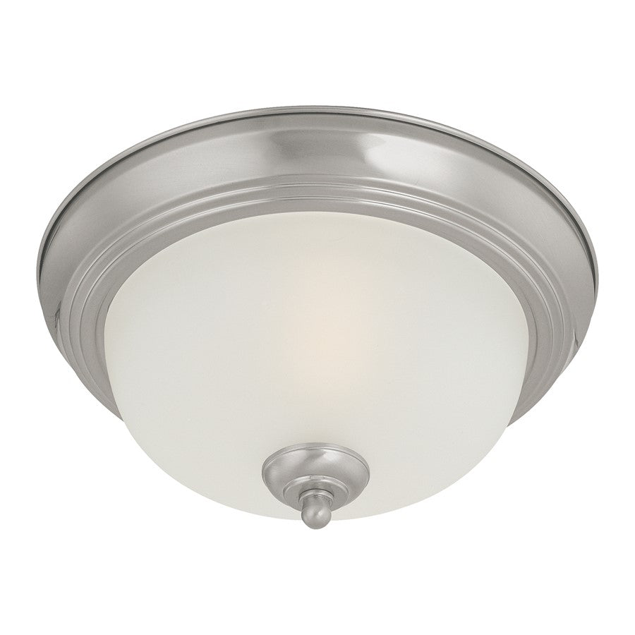 Atlas Lighting Pendenza 13in 2-Light Flush Mount | Transitional Brushed Nickel and White Frosted Glass | Bedroom & Hallway Ceiling | Model CL11488-NK