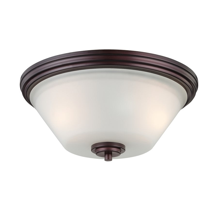 Atlas Lighting Pittman 14in 2-Light Flush Mount | Transitional Sienna Bronze and White Frosted Glass | Bedroom & Hallway Ceiling | Model CL11491-BZ