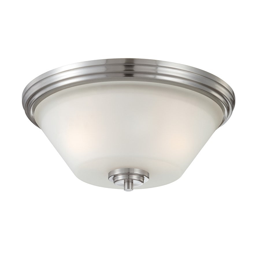 Atlas Lighting Pittman 14in 2-Light Flush Mount | Transitional Brushed Nickel and White Frosted Glass | Bedroom & Hallway Ceiling | Model CL11491-NK