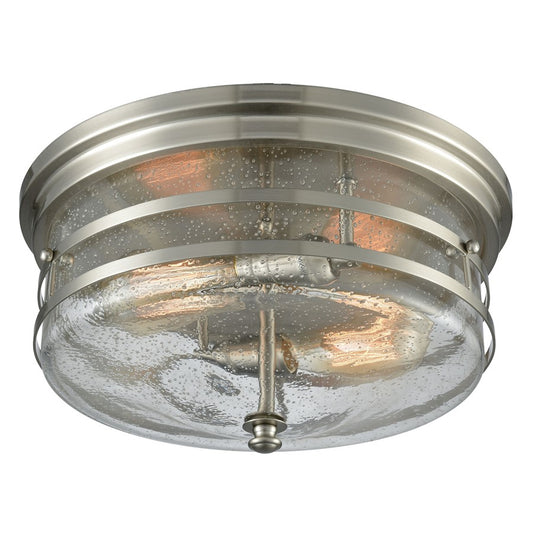 Atlas Lighting Port O'Connor 14in 2-Light Flush Mount | Transitional Satin Nickel and Clear Seeded Glass | Kitchen & Dining Room | Model CL11495-NK