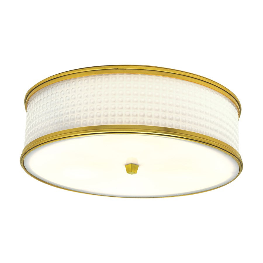 Atlas Lighting Prism 16.75in 3-Light Flush Mount | Transitional Satin Brass and White Glass | Living Room & Bedroom Ceiling Light | Model CL11496-BS