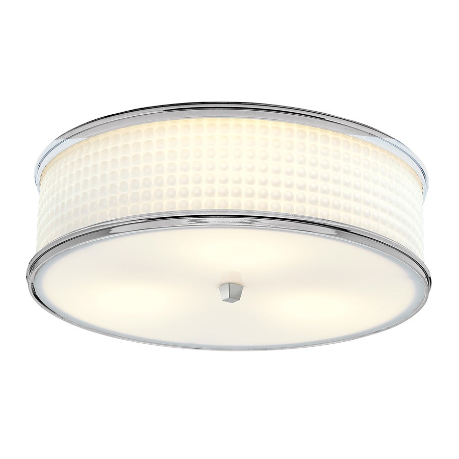 Atlas Lighting Prism 16.75in 3-Light Flush Mount | Transitional Polished Nickel and White Glass | Living Room & Bedroom Ceiling | Model CL11496-NK