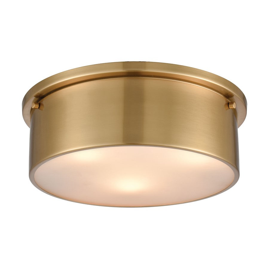 Atlas Lighting Simpson 14in 3-Light Flush Mount | Modern Satin Brass and White Frosted Glass | Bedroom & Dining Room | Model CL11499-BS