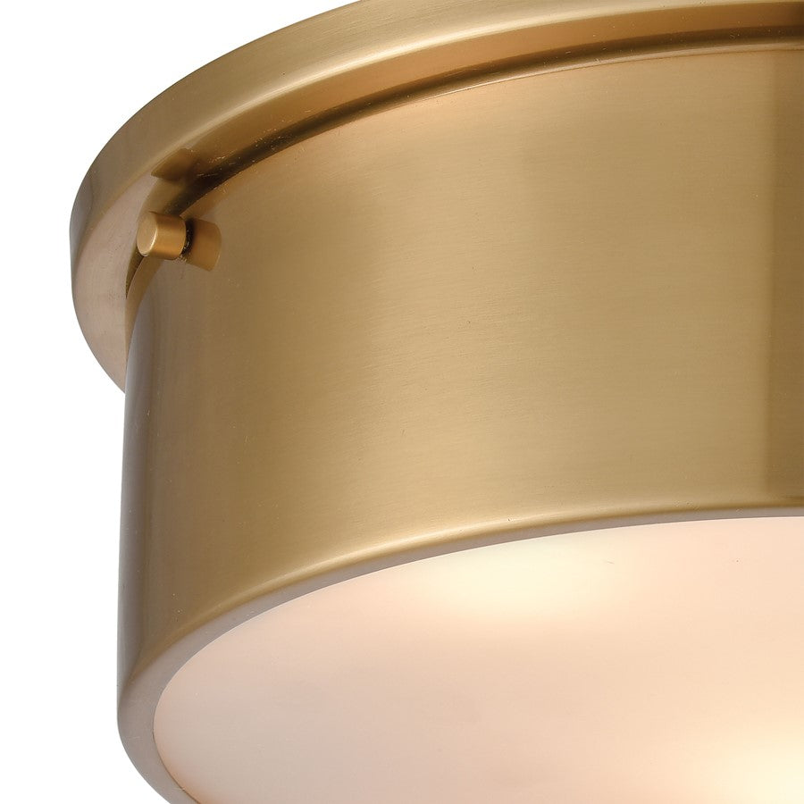 Atlas Lighting Simpson 14in 3-Light Flush Mount | Modern Satin Brass and White Frosted Glass | Bedroom & Dining Room | Model CL11499-BS