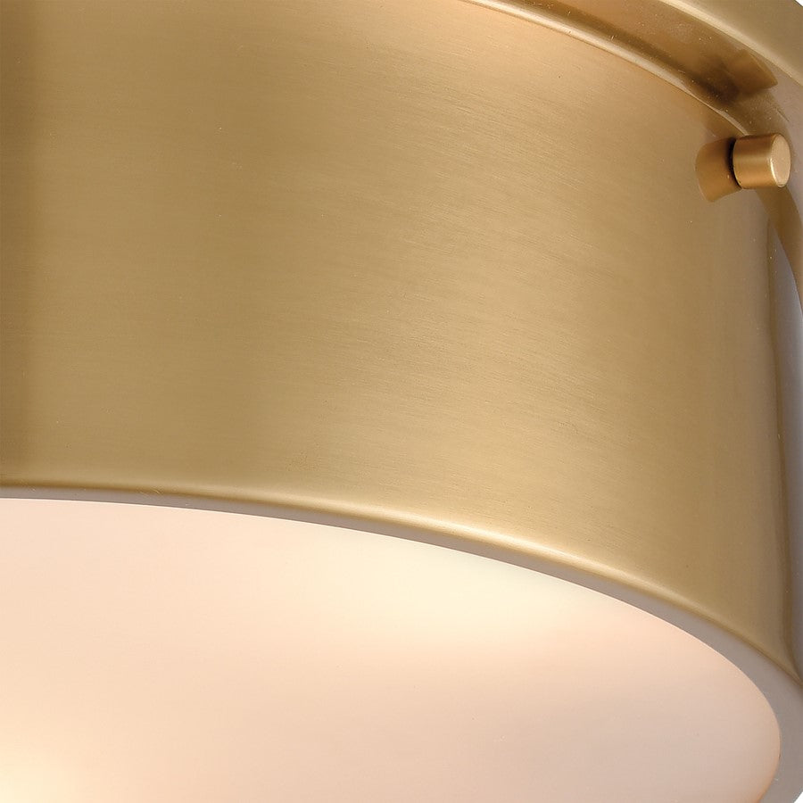 Atlas Lighting Simpson 14in 3-Light Flush Mount | Modern Satin Brass and White Frosted Glass | Bedroom & Dining Room | Model CL11499-BS