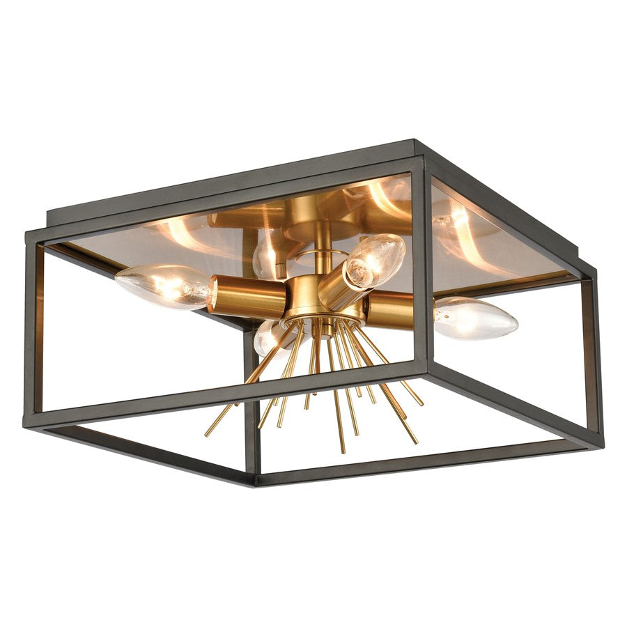 Atlas Lighting Spark 12in 4-Light Flush Mount | Transitional Matte Black and Clear Glass | Bedroom & Hallway Ceiling Light | Model CL11500-BK