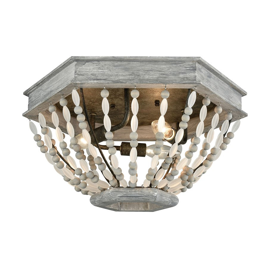Atlas Lighting Summerton 18in 3-Light Flush Mount | Coastal Graywash Wood and Frosted Glass | Bedroom & Coastal Decor Ceiling | Model CL11502-GY