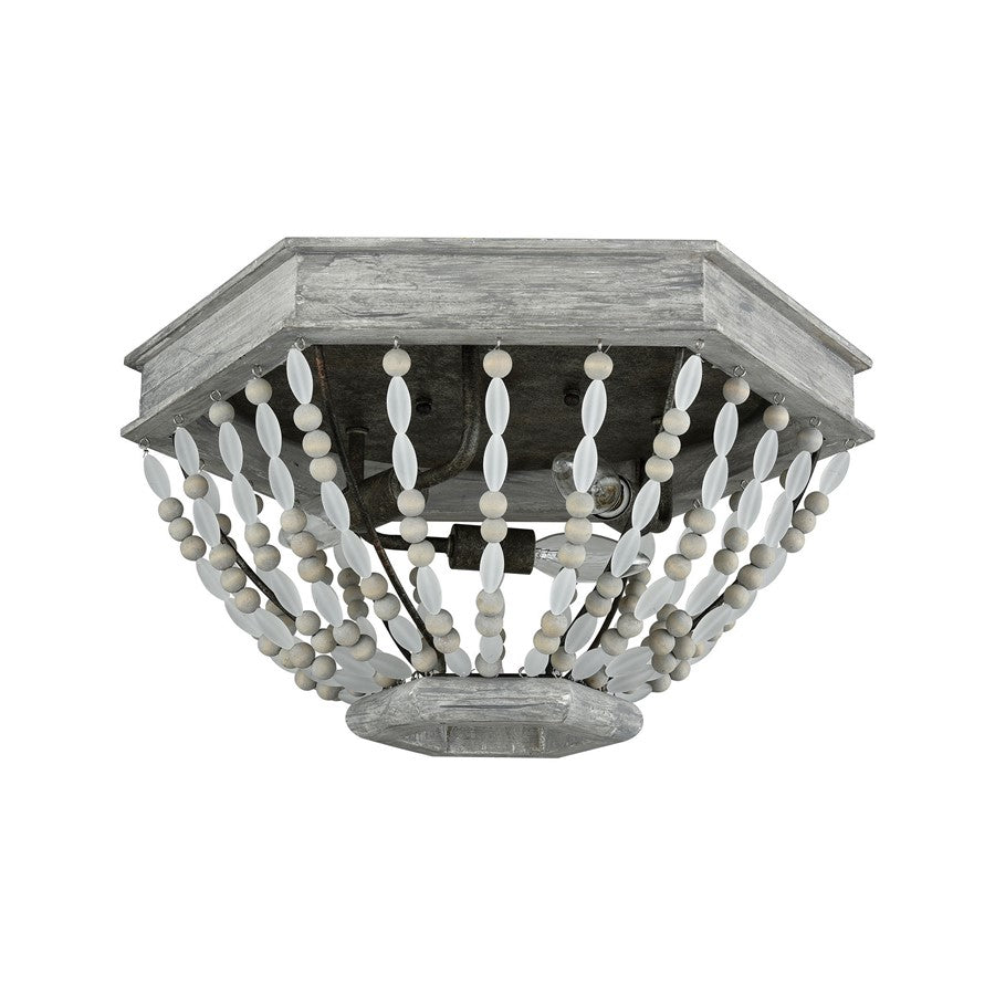 Atlas Lighting Summerton 18in 3-Light Flush Mount | Coastal Graywash Wood and Frosted Glass | Bedroom & Coastal Decor Ceiling | Model CL11502-GY