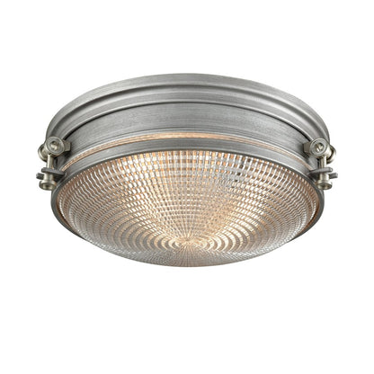Atlas Lighting Sylvester 14in 2-Light Flush Mount | Weathered Zinc and Clear Glass | Entryway & Hallway | 14 x 14 x 5 in | Model CL11505-SV