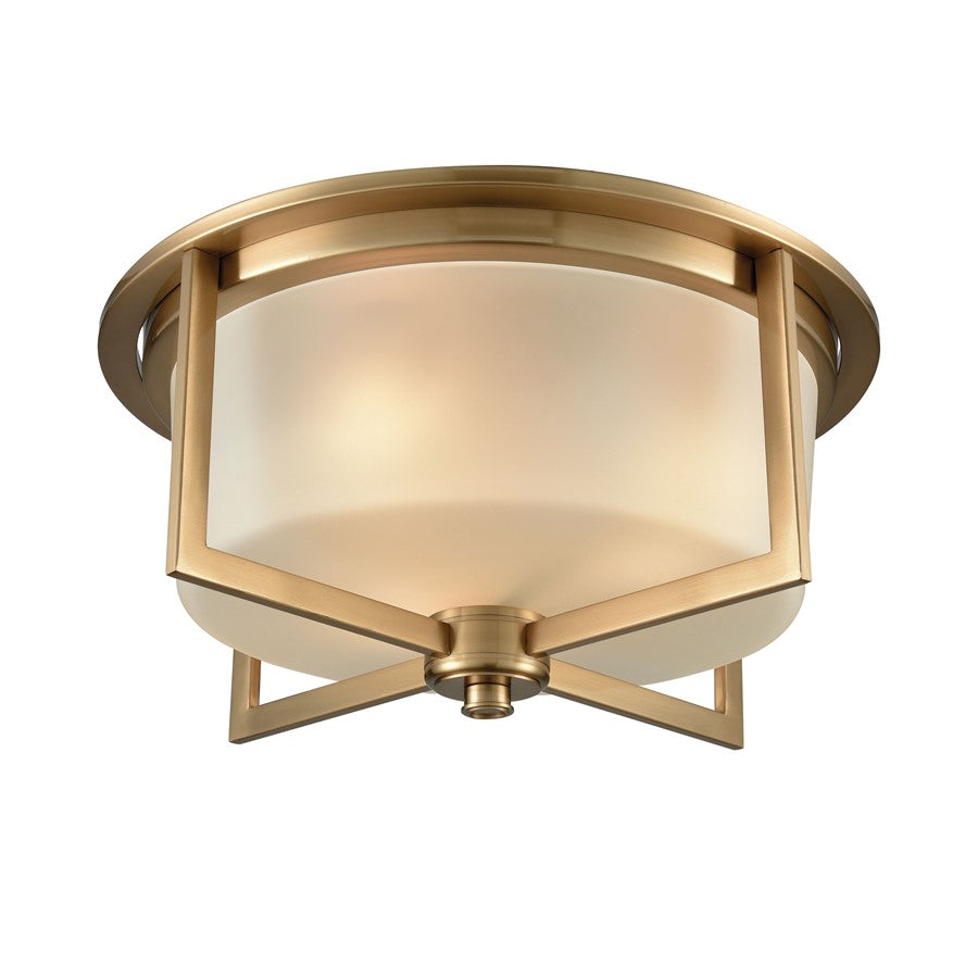 Atlas Lighting Vancourt 15in 3-Light Flush Mount | Transitional Satin Brass and Frosted Glass | Living Room & Dining Room Ceiling | Model CL11518-BS