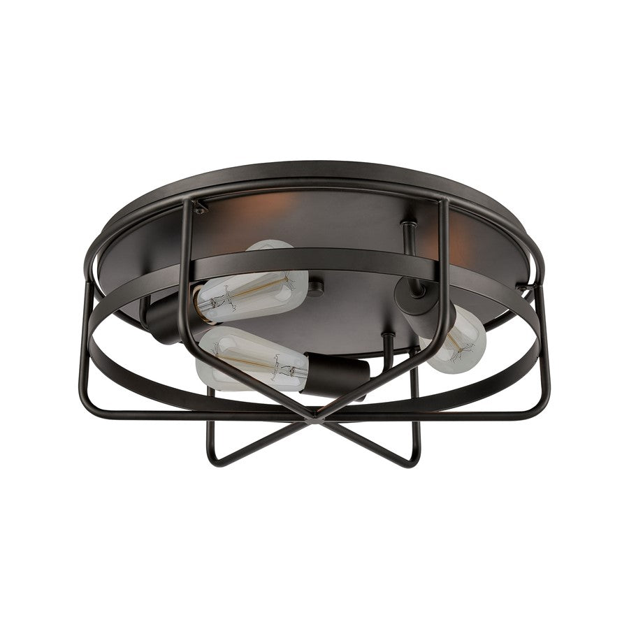 Atlas Lighting Wickshire 16in 3-Light Flush Mount | Transitional Matte Black Metal | Bedroom & Hallway | 16 x 16 x 6 in | Model CL11521-BK