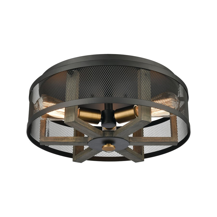 Atlas Lighting Woodbridge 17in 3-Light Flush Mount | Transitional Matte Black and Weathered Oak Metal | Living Room & Dining Room | Model CL11523-BK