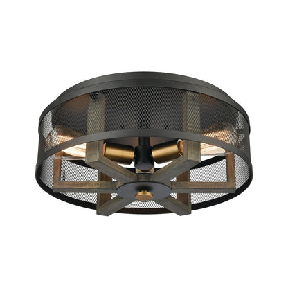 Atlas Lighting Woodbridge 17in 3-Light Flush Mount | Transitional Matte Black and Weathered Oak Metal | Living Room & Dining Room | Model CL11523-BK
