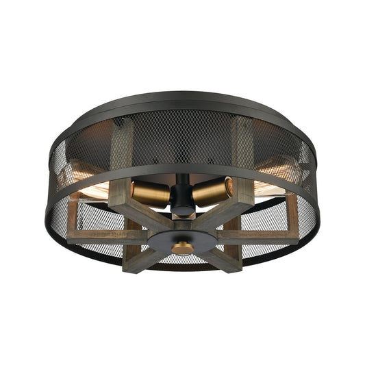 Atlas Lighting Woodbridge 17in 3-Light Flush Mount | Transitional Matte Black and Weathered Oak Metal | Living Room & Dining Room | Model CL11523-BK