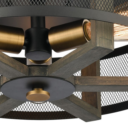 Atlas Lighting Woodbridge 17in 3-Light Flush Mount | Transitional Matte Black and Weathered Oak Metal | Living Room & Dining Room | Model CL11523-BK