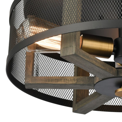 Atlas Lighting Woodbridge 17in 3-Light Flush Mount | Transitional Matte Black and Weathered Oak Metal | Living Room & Dining Room | Model CL11523-BK