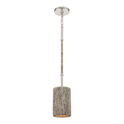 Atlas Lighting Abaca 5in 1-Light Mini Pendant | Transitional Polished Nickel and Gray Rope | Kitchen Island & Dining Room | Model CL11524-NK