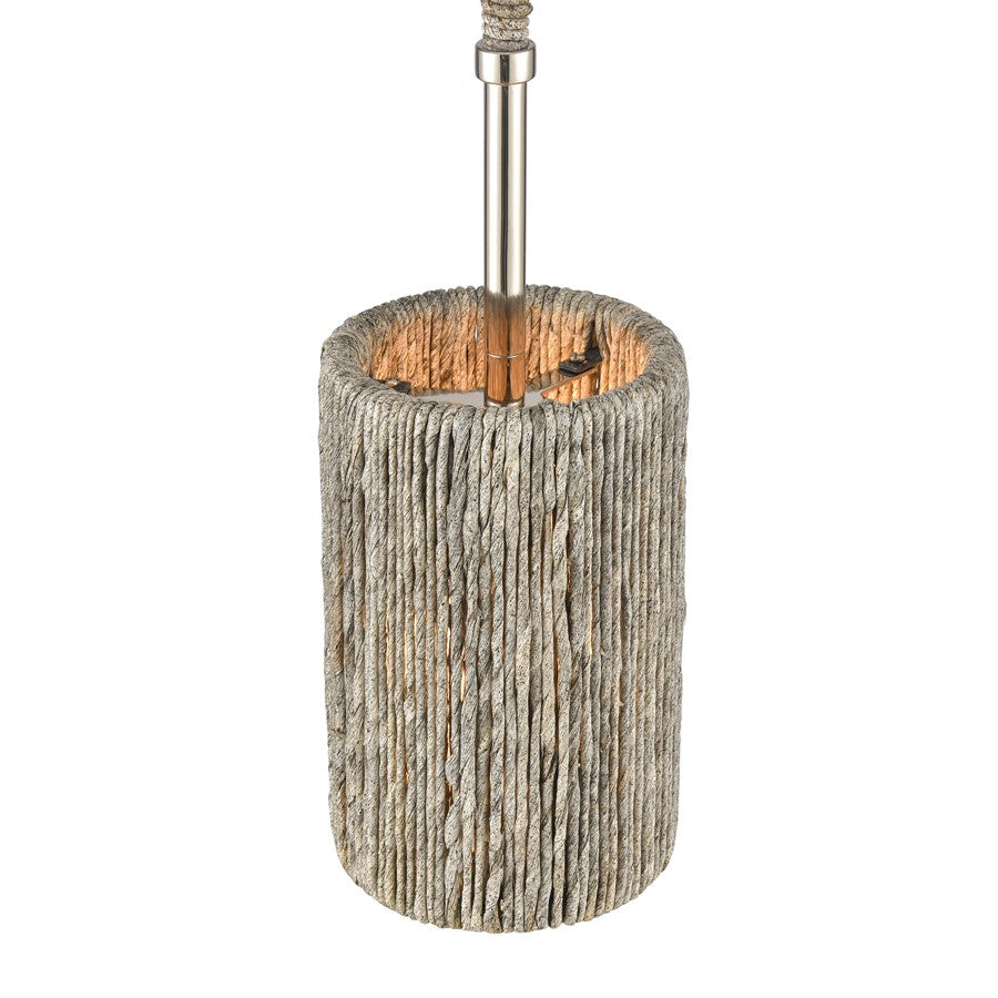 Atlas Lighting Abaca 5in 1-Light Mini Pendant | Transitional Polished Nickel and Gray Rope | Kitchen Island & Dining Room | Model CL11524-NK