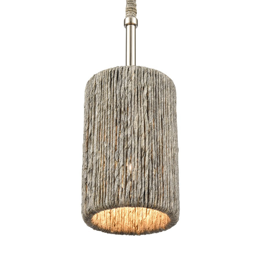 Atlas Lighting Abaca 5in 1-Light Mini Pendant | Transitional Polished Nickel and Gray Rope | Kitchen Island & Dining Room | Model CL11524-NK